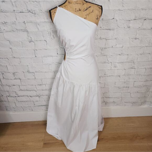 Commense maxi dress Sz S white one shoulder cutout fit and flare A33 - Picture 1 of 3